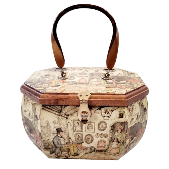Vintage Bags Vintage Signed Decoupage Wood Box Purse Bag Grandmacore Cottagecore Lucite